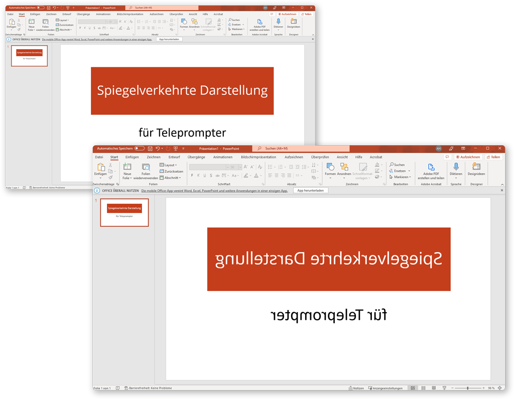 PPT-Mirror spiegelt eine PowerPoint-Präsentation – Bildschirmfoto
